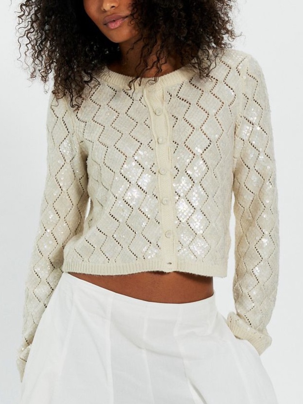 Free People We the Free Mermaid Sequin Embellished Cardigan- Ivory